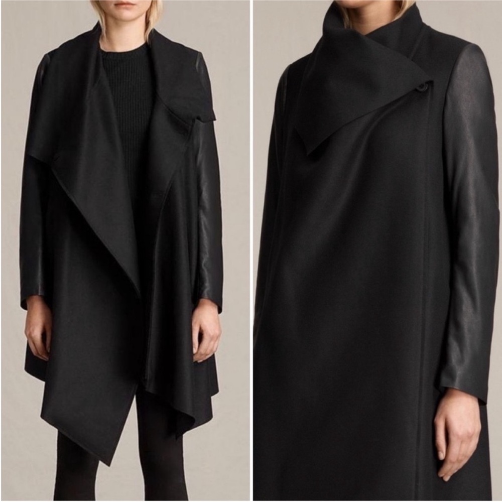 All saints Hyde monument Black Women's Coat wool leather